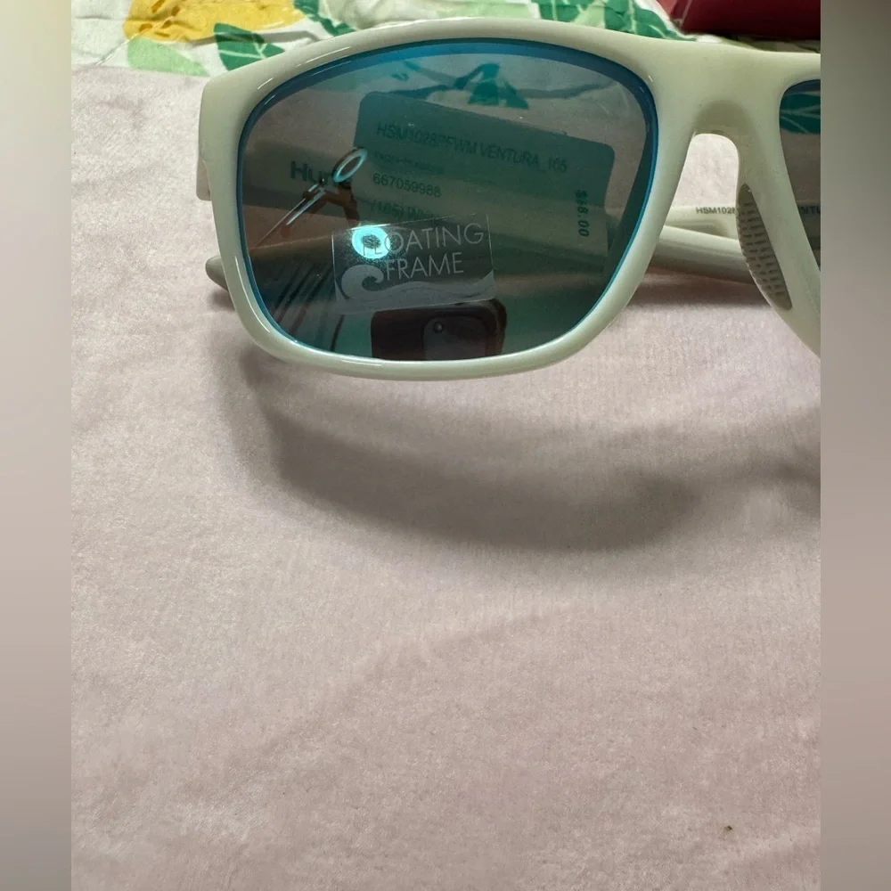 Hurley Ventura Floating Wrap Sunglasses White Frame & Blue Mirror Polarized Lens